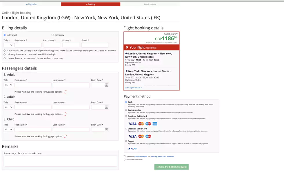 Search and select flights offers using multiple filters