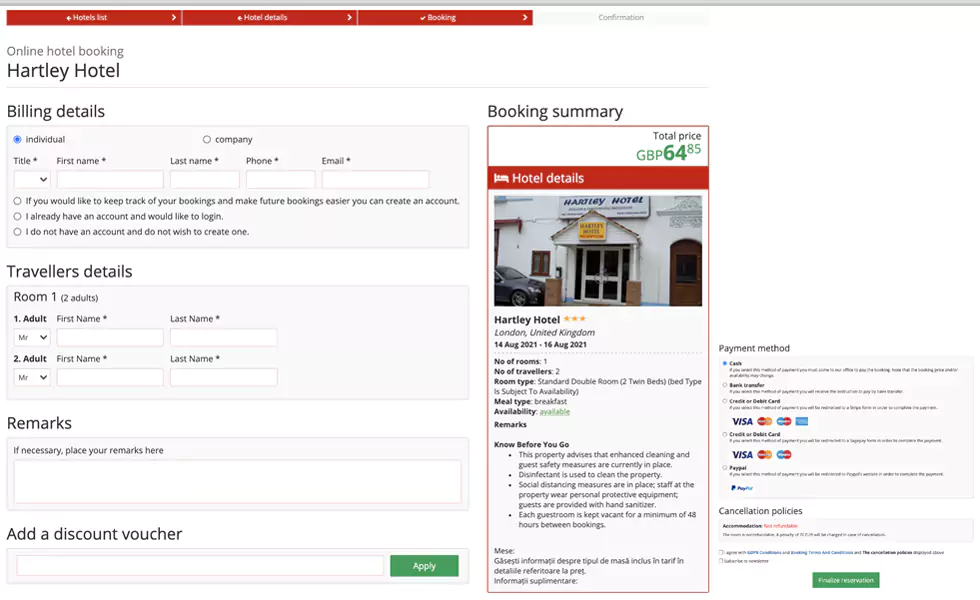 Search and select accommodations using multiple filters