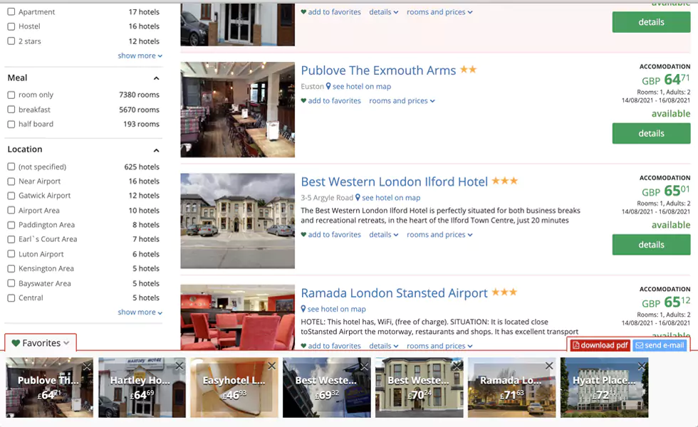 Search and select accommodations using multiple filters