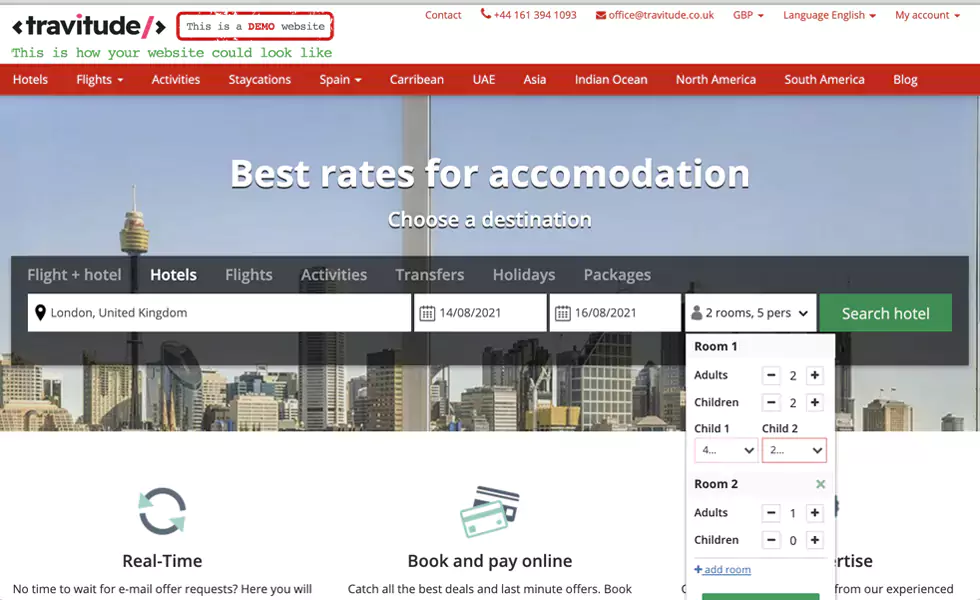 Search and select accommodations using multiple filters